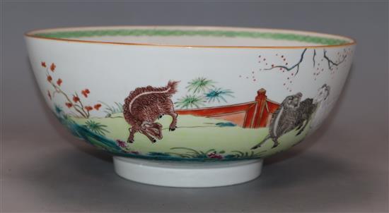 A Chinese Qianlong period famille rose sheep bowl